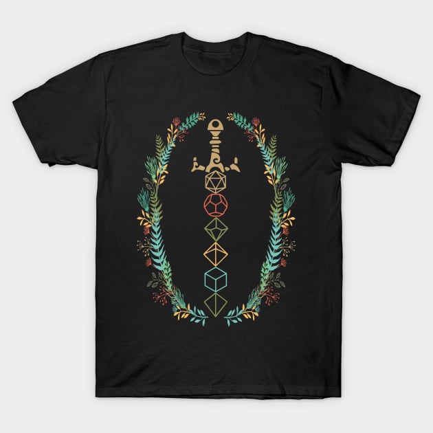 Floral Dice Sword T-Shirt by MimicGaming